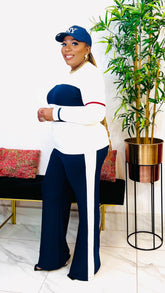 MAISON LUXE KNIT PANT SET (Ivory-Navy-Wine)